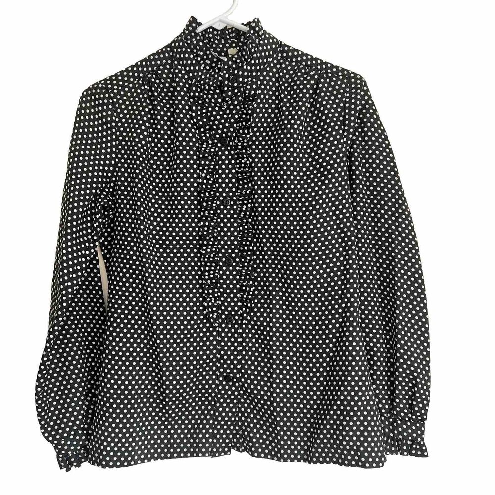 Vintage Donna Louise 70s 80s Polka Dot Secretary Long Sleeve Blouse Size 10